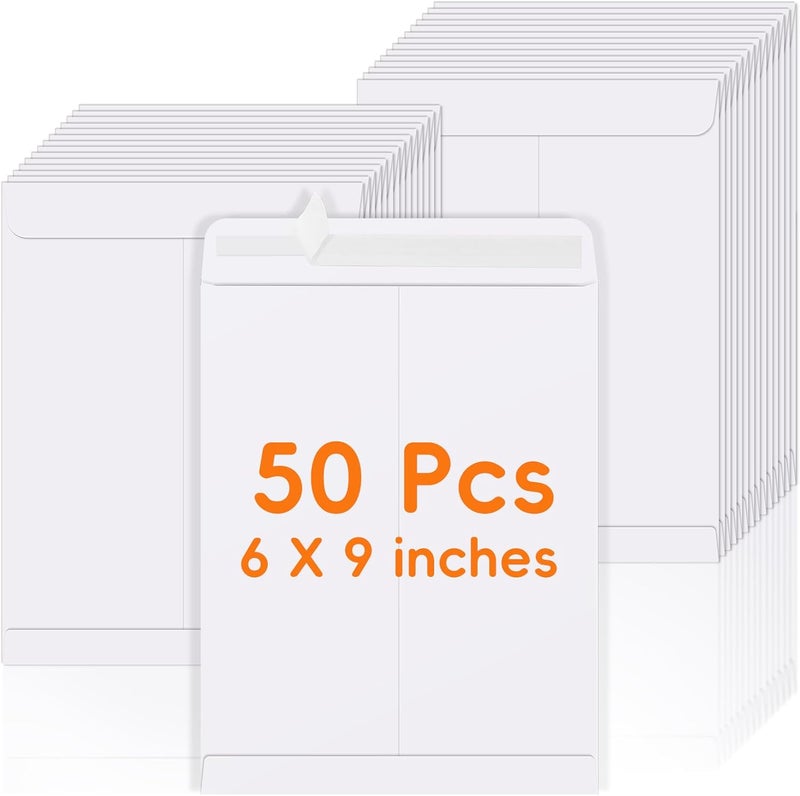 FloraSea 50 Pack 6x9 Envelopes Self Seal, White Catalog Mailing Envelopes 6 x 9 Manilla Envelopes for Mailing, Organize, Storage, Home, Office Business - Image 1